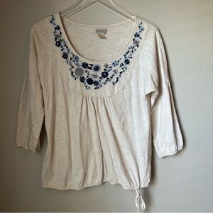 Lucky Brand Cream Embroidered Floral Top Size Medium